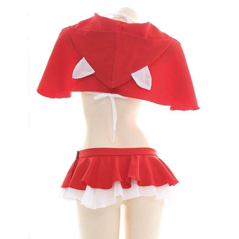 Christmas Little Red Riding Hood Lolita Girls Cat Ears Cloak Sexy Lingerie Set MK16860