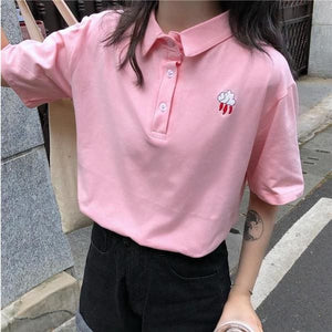 Cloud Lightning Classic Japanese Polo T-Shirt(Black, Pink) MM1004 - KawaiiMoriStore