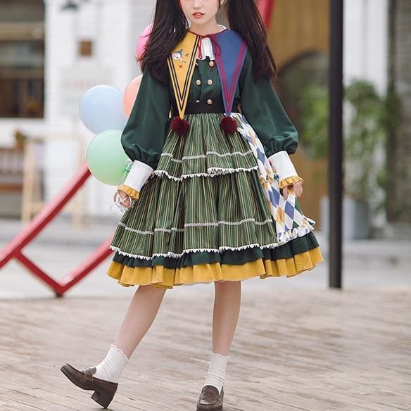 Clown Element Embroidery Contrast Color OP Lolita Dress MM1097 - KawaiiMoriStore