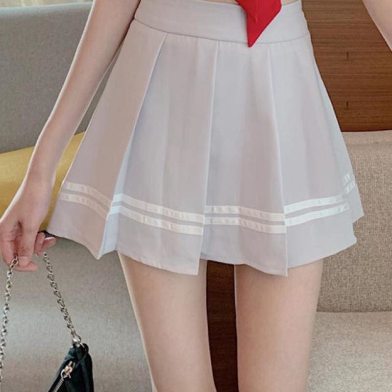 College Style JK Uniform Crop Top Pleated Skirt Two Piece Set MK15252 - KawaiiMoriStore