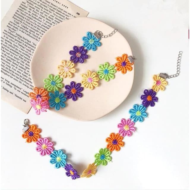 Colorful Daisy Flower Choker - necklace