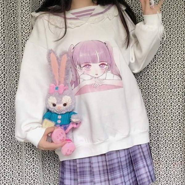 Comic Girl Printed Sweatshirt MM0934 - KawaiiMoriStore