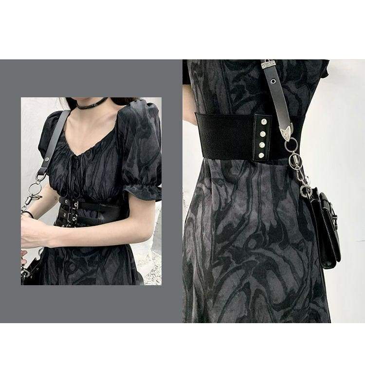 Cool Alternative Grunge Open Leg Long Black Gray Dress MM1609 - KawaiiMoriStore