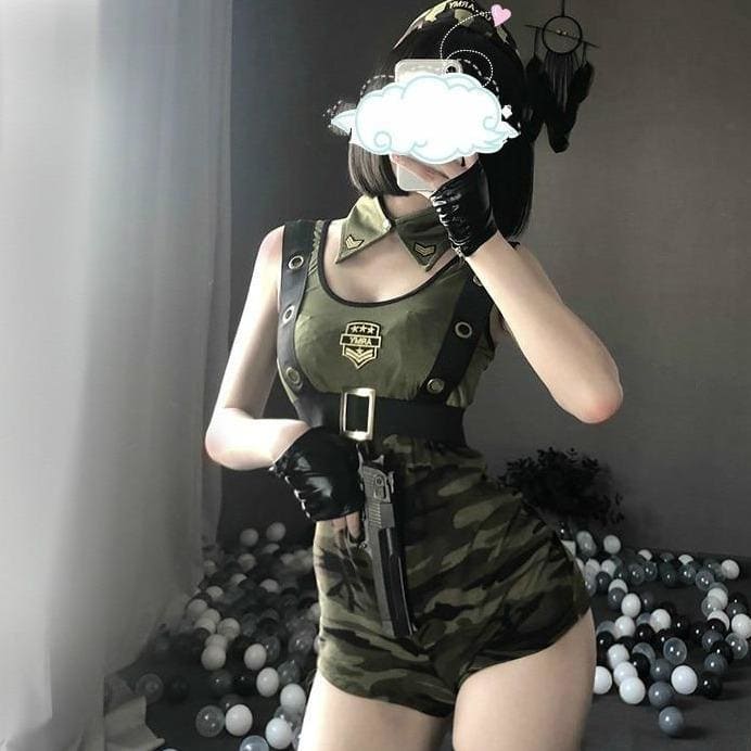Cool Girl Army Soldier Costume Roleplay Policewoman Sexy Lingerie Dress MK094 - KawaiiMoriStore