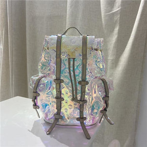 Cool Trendy Colorful Old Flower Pattern Laser Transparent Travel Backpack MK0806 - KawaiiMoriStore