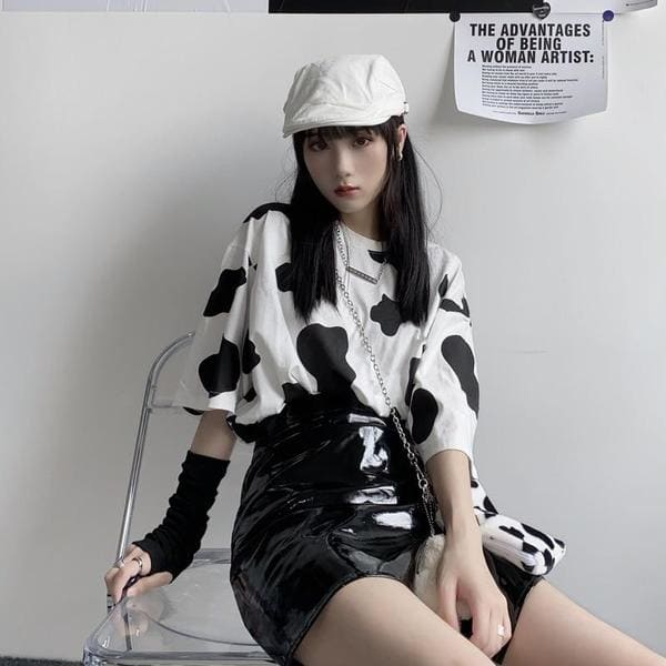 Cow Print Harajuku T-Shirt MK15722 - KawaiiMoriStore