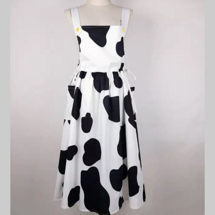 Cow Print Kawaii Harajuku Oversized Pinafore Dress - One 