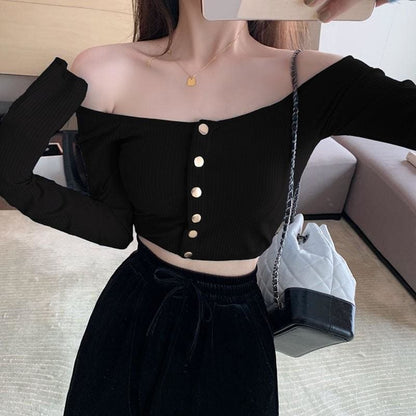 Crop Tops Slash Neck T-shirt MK15195 - KawaiiMoriStore