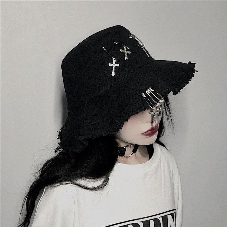 Crossed Safety Pin Bucket Hat MK339 - KawaiiMoriStore