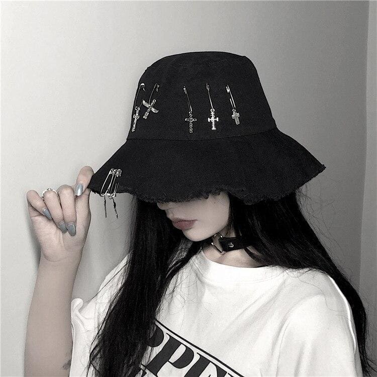 Crossed Safety Pin Bucket Hat MK339 - KawaiiMoriStore