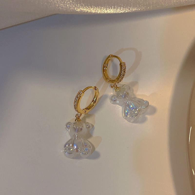Crystal bear earrings - Crystal Bear / Ear studs - earrings