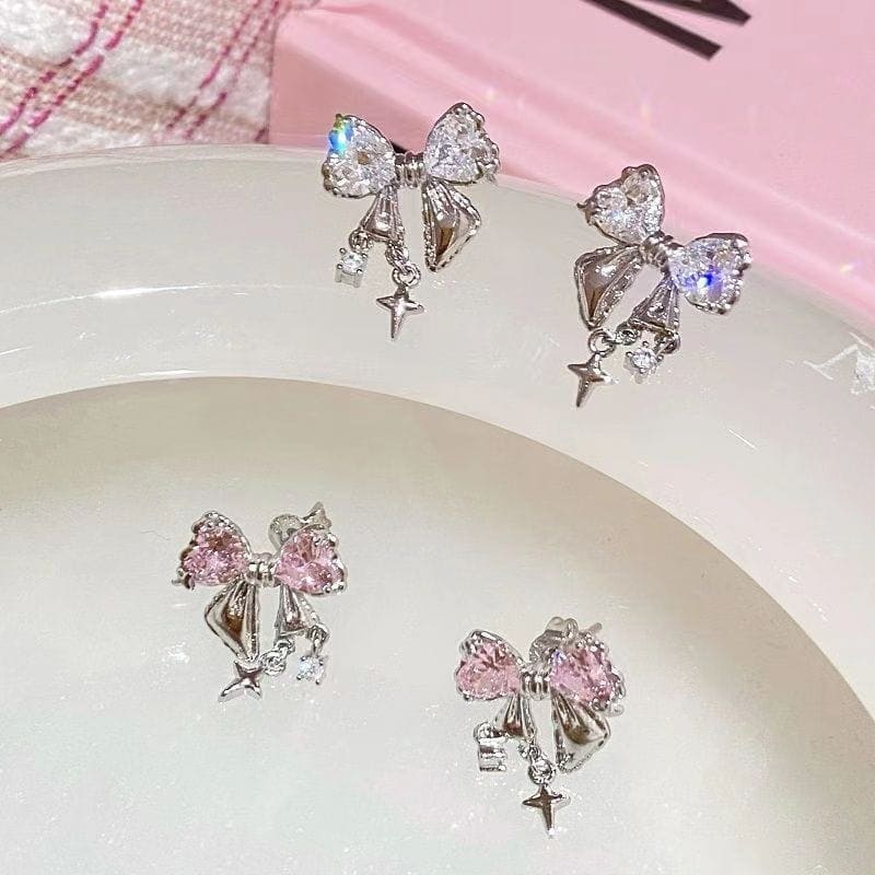 Crystal Bow Earrings - earrings