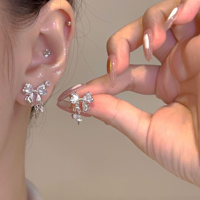 Crystal Bow Earrings - earrings