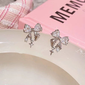 Crystal Bow Earrings - Clear - earrings