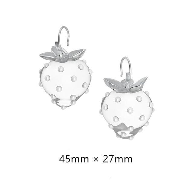 Crystal Pearl Transparent Strawberry Earrings MK15661 - KawaiiMoriStore
