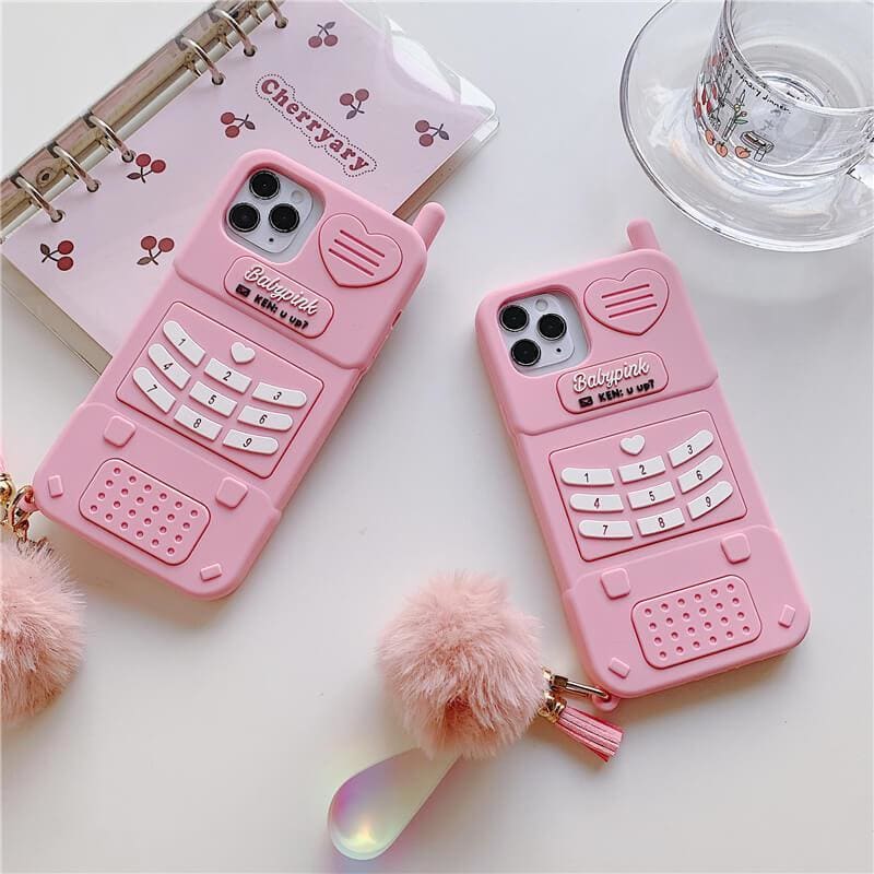 Cute Aesthetic Retro Pink Silicone Phone Case iPhone MK15937 - KawaiiMoriStore