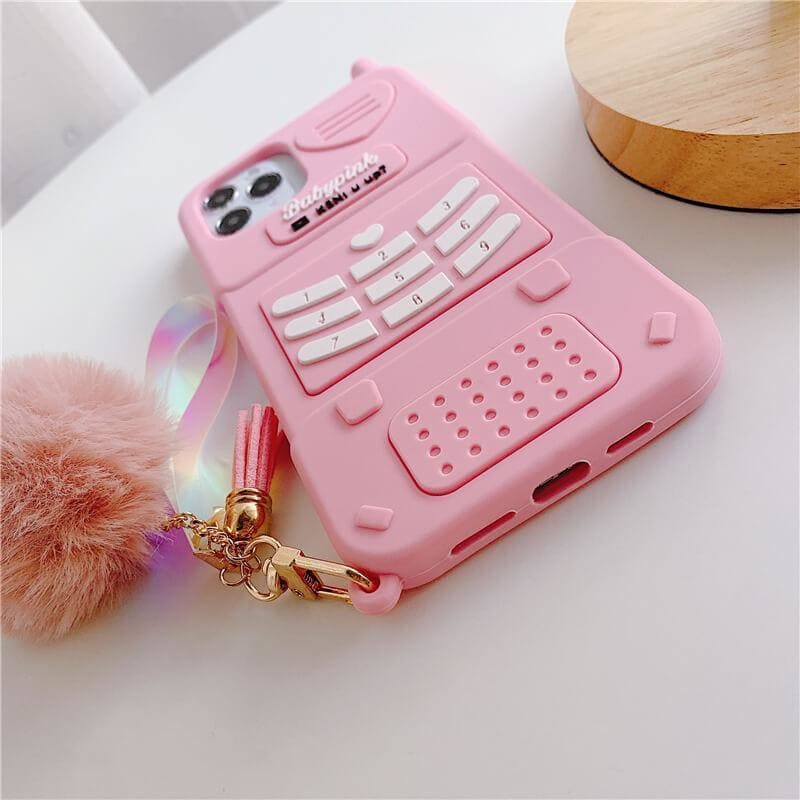 Cute Aesthetic Retro Pink Silicone Phone Case iPhone MK15937 - KawaiiMoriStore