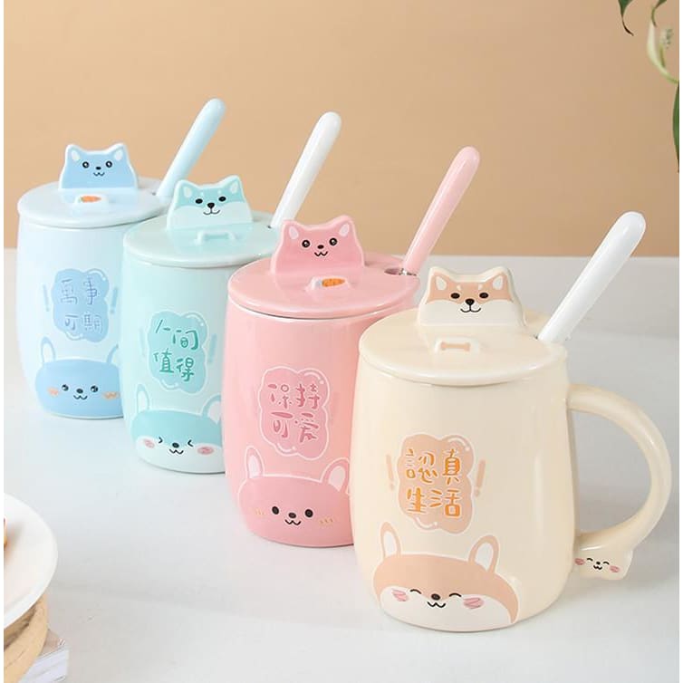 Cute Animals Lovely Pastel Dog Cat Rabbit Mug Cup MK16047 - KawaiiMoriStore