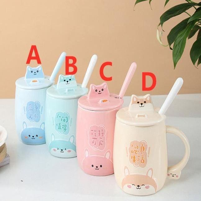 Cute Animals Lovely Pastel Dog Cat Rabbit Mug Cup MK16047 - KawaiiMoriStore