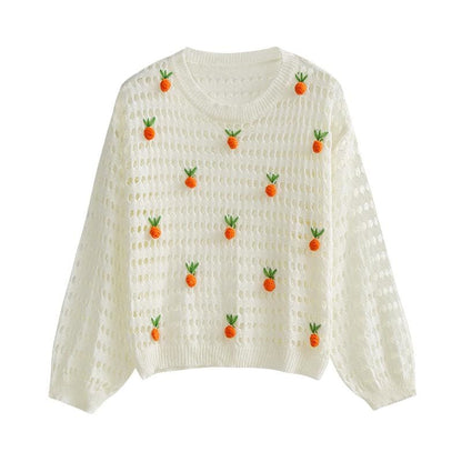 Cute Apricot Strawberry Embroidery Hollow Sweatshirt MM1150 - KawaiiMoriStore