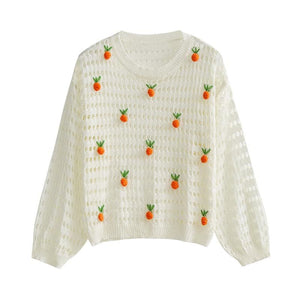Cute Apricot Strawberry Embroidery Hollow Sweatshirt MM1150 - KawaiiMoriStore