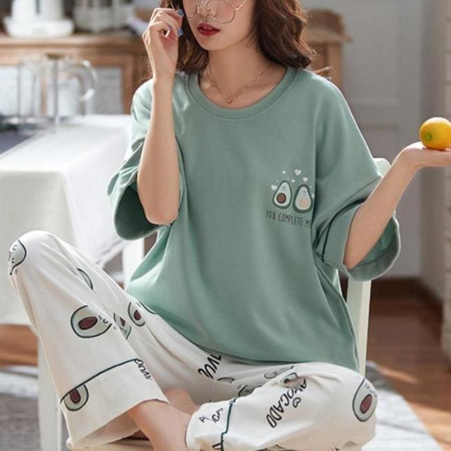 Cute Avocado Embroidered Pajamas Two-piece Set MK14863 - KawaiiMoriStore