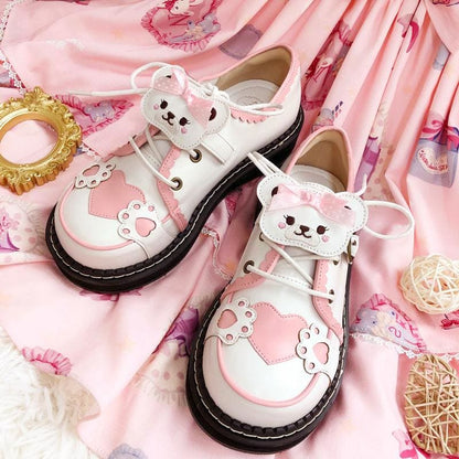 Cute Bear Lace Up Lolita Mary Janes Shoes MK15764 - KawaiiMoriStore