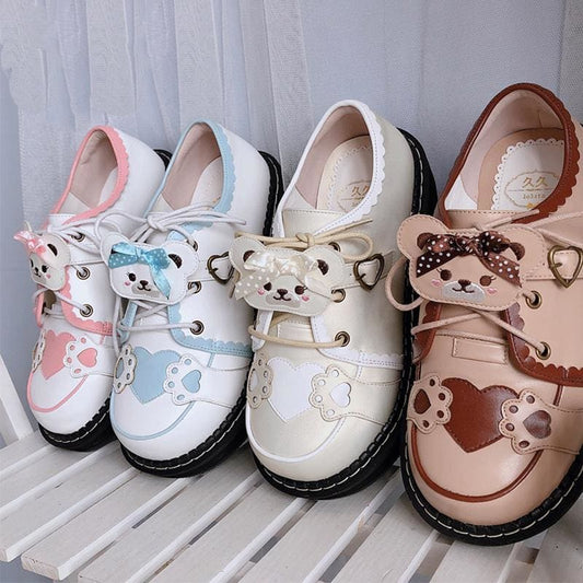 Cute Bear Lace Up Lolita Mary Janes Shoes MK15764 - KawaiiMoriStore