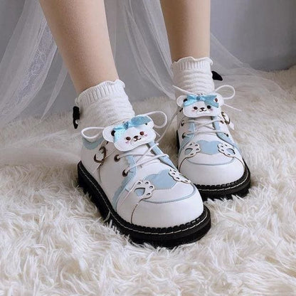 Cute Bear Lace Up Lolita Mary Janes Shoes MK15764 - KawaiiMoriStore