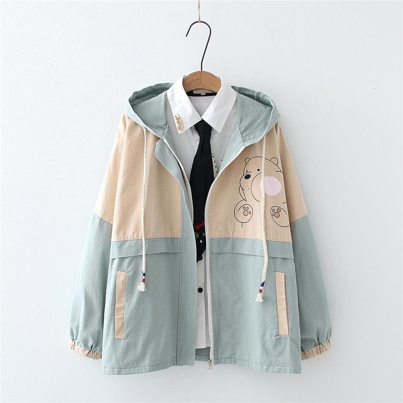 Cute Bear Print Long Sleeve Hooded Jacket MK15693 - KawaiiMoriStore