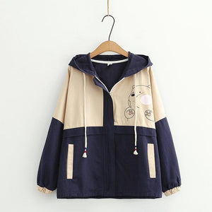 Cute Bear Print Long Sleeve Hooded Jacket MK15693 - KawaiiMoriStore