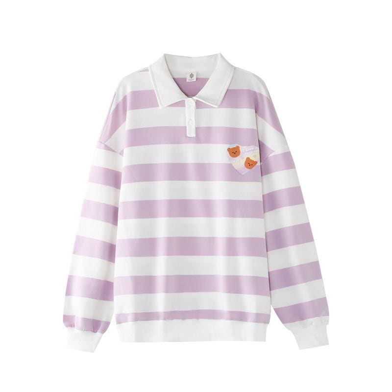 Cute Bears Pastel Purple Striped Sweatshirt MK15949 - KawaiiMoriStore
