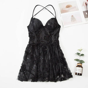 Cute Beige/Black Lace Hollow Out  Bandage Swimsuit Dress MK009 - KawaiiMoriStore