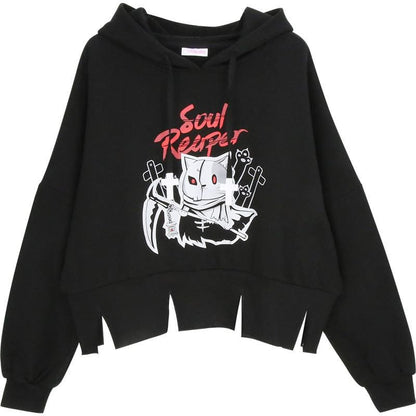 Cute Black Devil Print Irregular Hoodie MK15939 - KawaiiMoriStore