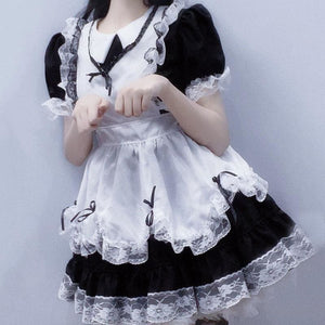Cute Black White Lolita Lace Bow Maid Dress MM1172 - KawaiiMoriStore