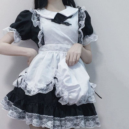 Cute Black White Lolita Lace Bow Maid Dress MM1172 - KawaiiMoriStore