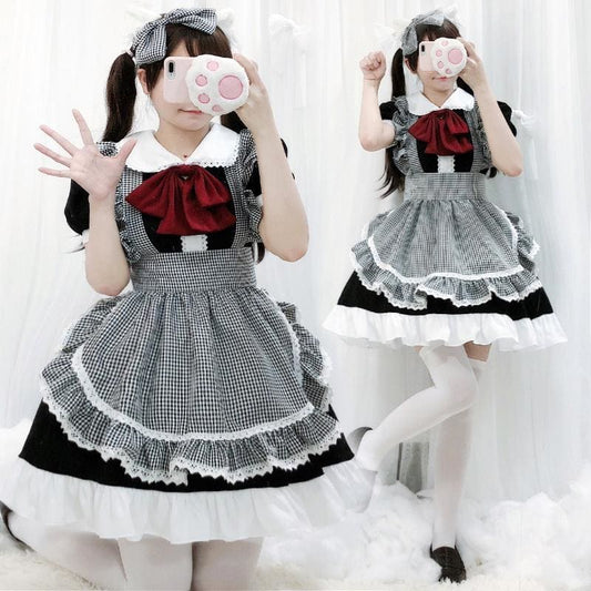 Cute Black White Plaid Lolita Maid Dress MK15985 - KawaiiMoriStore