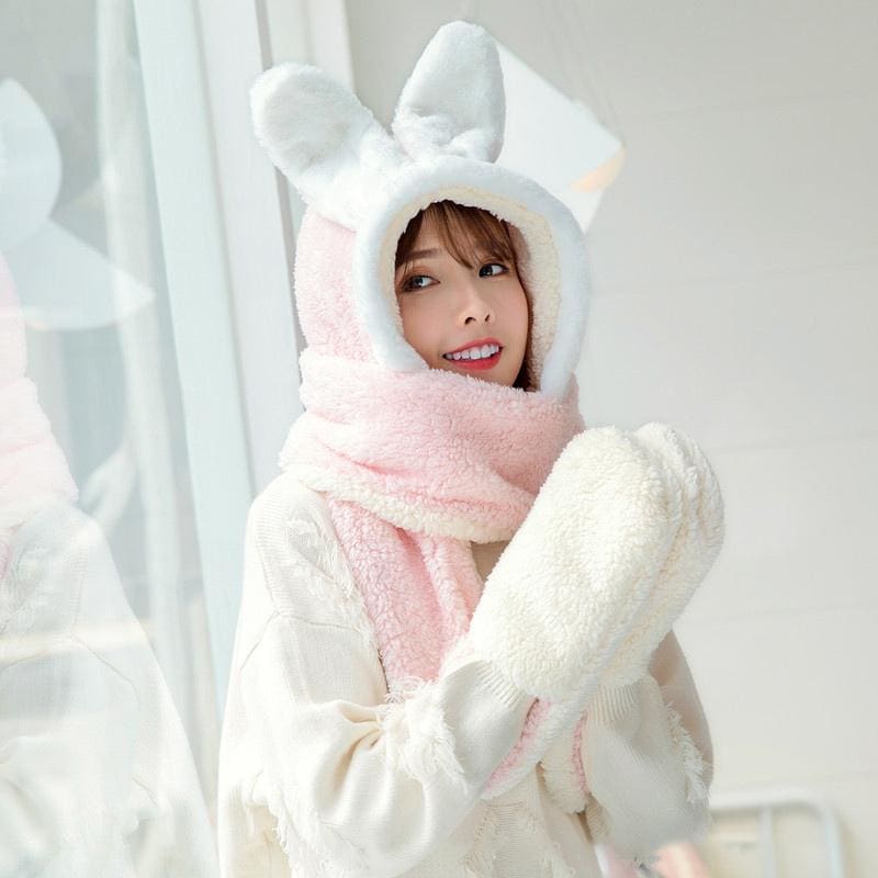 Cute Bunny Ears Hat Scarf Gloves Warmer MK15541 - KawaiiMoriStore