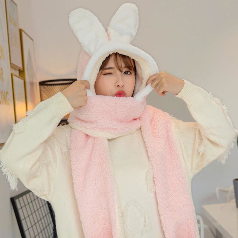 Cute Bunny Ears Hat Scarf Gloves Warmer MK15541 - KawaiiMoriStore