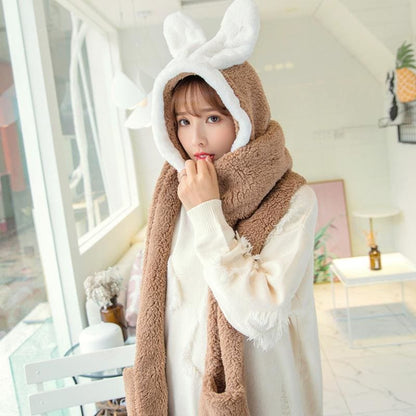 Cute Bunny Ears Hat Scarf Gloves Warmer MK15541 - KawaiiMoriStore