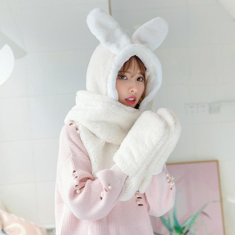 Cute Bunny Ears Hat Scarf Gloves Warmer MK15541 - KawaiiMoriStore