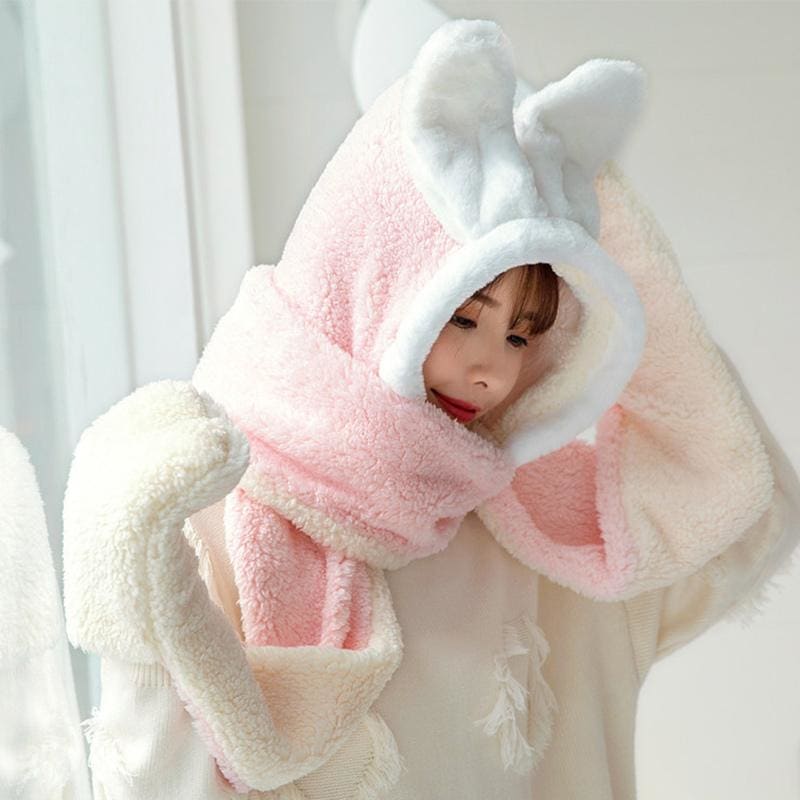 Cute Bunny Ears Hat Scarf Gloves Warmer MK15541 - KawaiiMoriStore