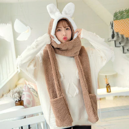 Cute Bunny Ears Hat Scarf Gloves Warmer MK15541 - KawaiiMoriStore