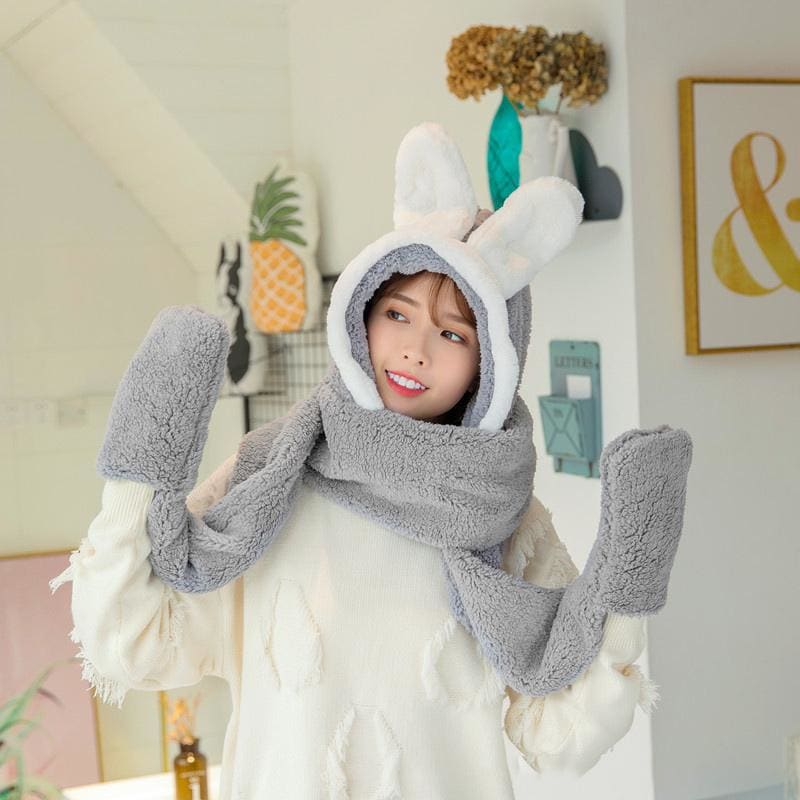 Cute Bunny Ears Hat Scarf Gloves Warmer MK15541 - KawaiiMoriStore