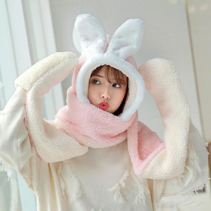 Cute Bunny Ears Hat Scarf Gloves Warmer MK15541 - KawaiiMoriStore