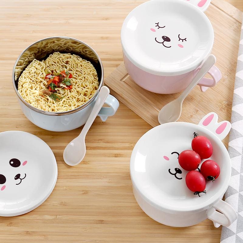 Cute Bunny Stainless Steel Double-layer Ramen Noodles Bowl Anti-scalding MK15766 - KawaiiMoriStore