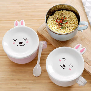 Cute Bunny Stainless Steel Double-layer Ramen Noodles Bowl Anti-scalding MK15766 - KawaiiMoriStore