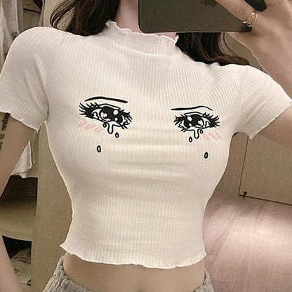 Cute Cartoon Expression Short Sleeve T-shirt MK15946 - KawaiiMoriStore