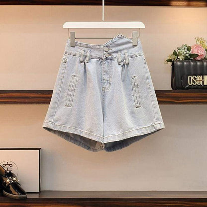 Cute Casual Irregular of the Shoulder White Shirt and Denim Shorts Set MM1305 - KawaiiMoriStore