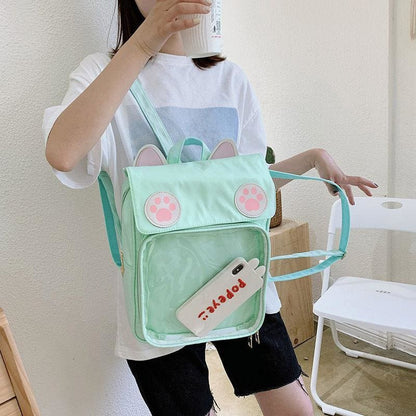 Cute Cat Paw Patch Clear Window Backpack MK15437 - KawaiiMoriStore